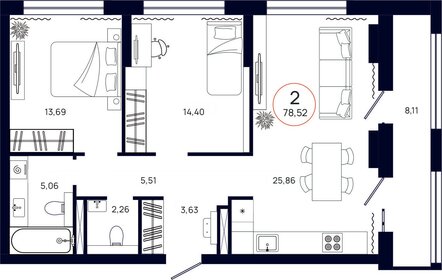 83,2 м², 2-комнатная квартира 10 104 000 ₽ - изображение 38