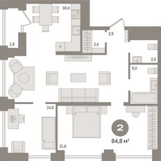 Квартира 84,8 м², 2-комнатная - изображение 3