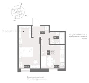 Квартира 33,3 м², 1-комнатные - изображение 1