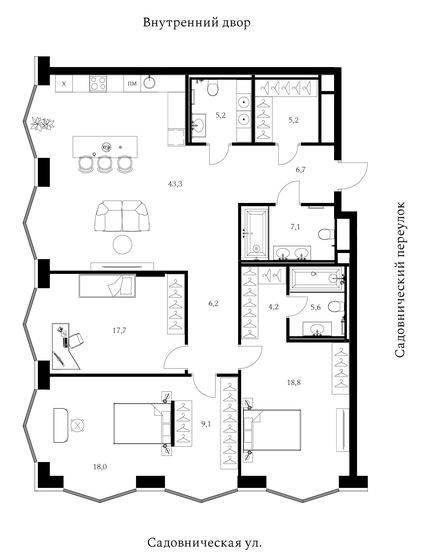 109,3 м², 3-комнатные апартаменты 105 032 952 ₽ - изображение 19