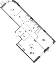 Квартира 79,4 м², 2-комнатная - изображение 1