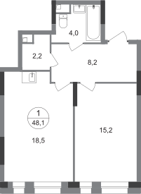 Квартира 48,1 м², 1-комнатная - изображение 1