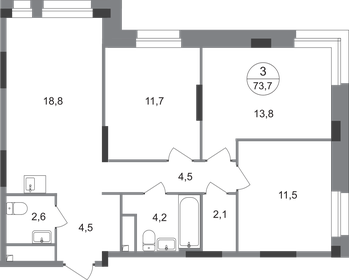 Квартира 73,7 м², 3-комнатная - изображение 1