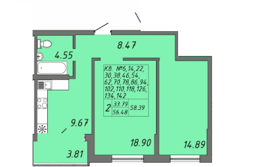 55 м², 2-комнатная квартира 7 000 000 ₽ - изображение 63