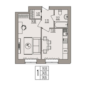 Квартира 34,9 м², 1-комнатная - изображение 1