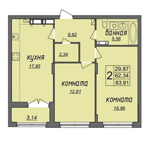 Квартира 63,9 м², 2-комнатная - изображение 1