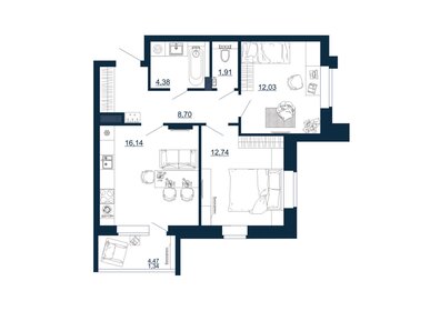 57,5 м², 2-комнатная квартира 7 128 700 ₽ - изображение 6