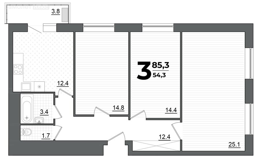 85,3 м², 3-комнатная квартира 17 500 000 ₽ - изображение 1