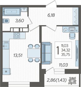 36 м², 1-комнатная квартира 3 500 000 ₽ - изображение 74