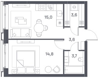 Квартира 40,7 м², 1-комнатная - изображение 1