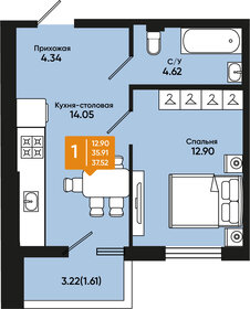 Квартира 37,5 м², 1-комнатная - изображение 1