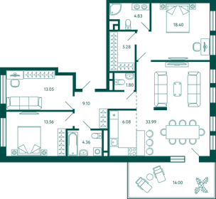 Квартира 114,7 м², 3-комнатная - изображение 1