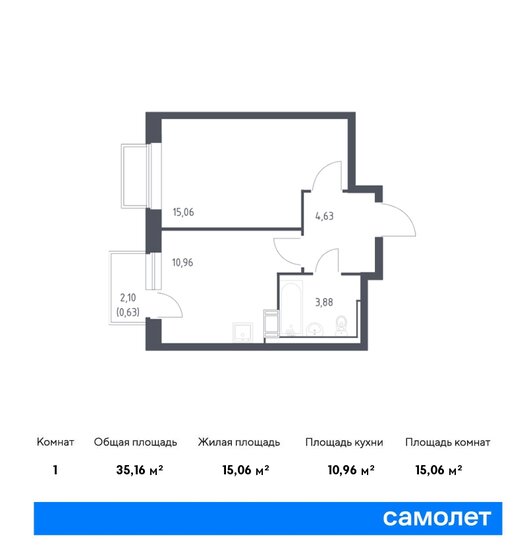 35,2 м², 1-комнатная квартира 8 142 980 ₽ - изображение 1