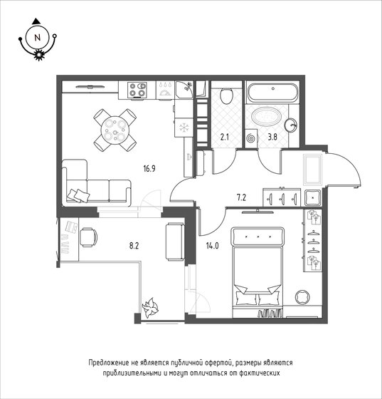 48,1 м², 1-комнатная квартира 7 190 591 ₽ - изображение 1