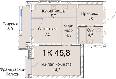 45,7 м², 1-комнатная квартира 8 736 100 ₽ - изображение 27