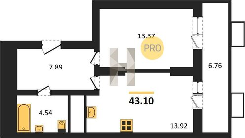 Квартира 43,1 м², 1-комнатная - изображение 1