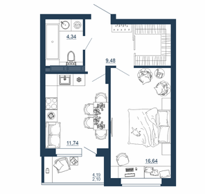 Квартира 44,3 м², 1-комнатная - изображение 1