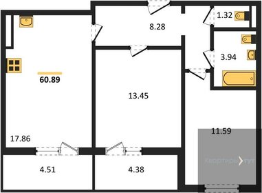 Квартира 60,9 м², 2-комнатная - изображение 1