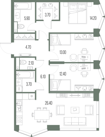 92,3 м², 3-комнатная квартира 39 135 200 ₽ - изображение 15