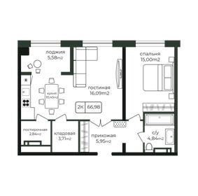 Квартира 67 м², 2-комнатная - изображение 1