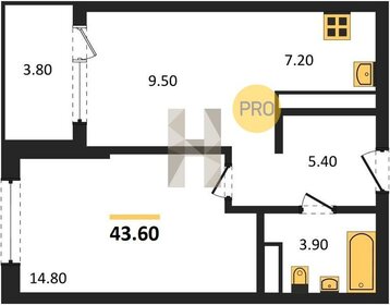 Квартира 43,6 м², 1-комнатная - изображение 1