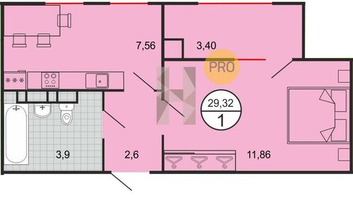 Квартира 29,3 м², 1-комнатная - изображение 1