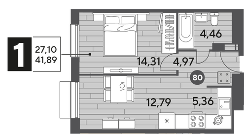 42,1 м², 1-комнатная квартира 6 950 000 ₽ - изображение 99