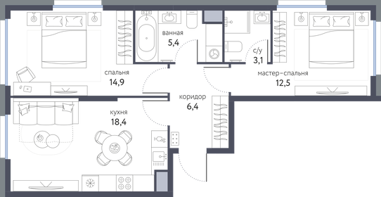 57,7 м², 2-комнатная квартира 17 200 000 ₽ - изображение 87