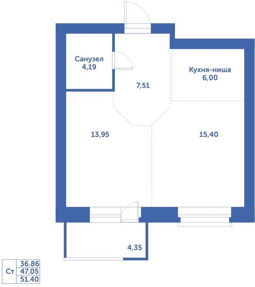 47,1 м², 1-комнатная квартира 7 190 000 ₽ - изображение 22