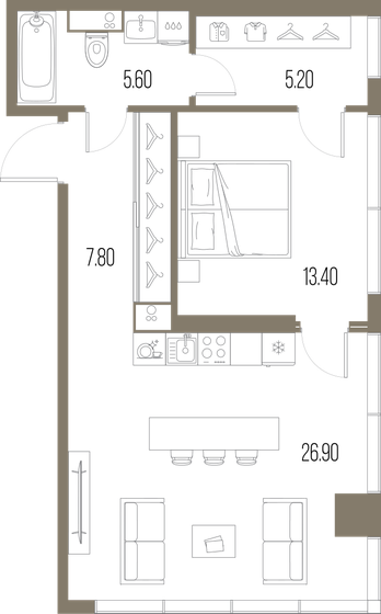 58,9 м², 1-комнатная квартира 26 587 460 ₽ - изображение 15