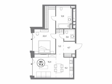 Квартира 71,4 м², 1-комнатная - изображение 1