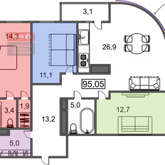 Квартира 95,5 м², 3-комнатная - изображение 2
