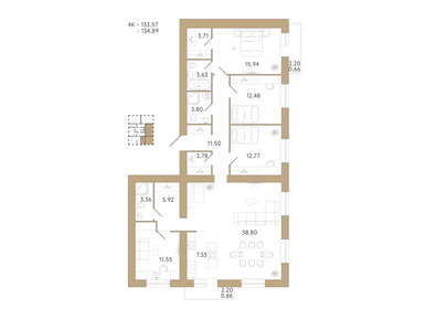 Квартира 134,9 м², 4-комнатная - изображение 1