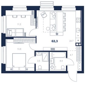 Квартира 62,3 м², 2-комнатная - изображение 1