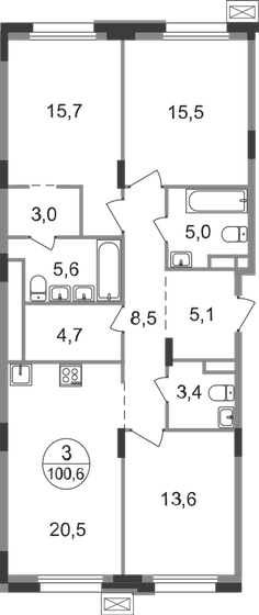 100,6 м², 3-комнатная квартира 22 432 342 ₽ - изображение 1