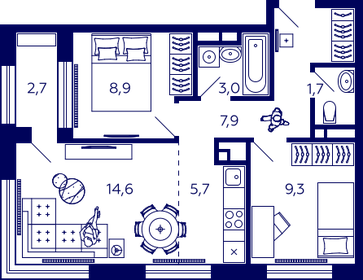 52,9 м², 2-комнатная квартира 8 736 800 ₽ - изображение 21