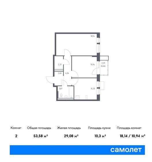 53,6 м², 2-комнатная квартира 9 576 864 ₽ - изображение 22