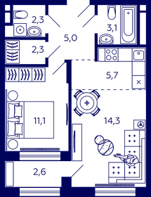 39,3 м², 1-комнатная квартира 6 850 000 ₽ - изображение 52