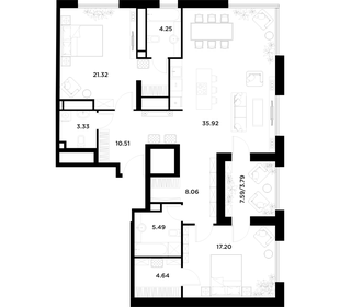 Квартира 114,5 м², 2-комнатная - изображение 1