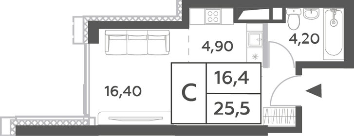 Квартира 25,5 м², студия - изображение 1