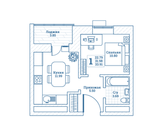 Квартира 33,9 м², 1-комнатная - изображение 1