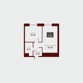 Квартира 42,6 м², 1-комнатная - изображение 1