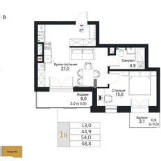 Квартира 48,8 м², 1-комнатная - изображение 2