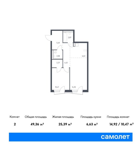 49,4 м², 1-комнатная квартира 10 996 324 ₽ - изображение 15