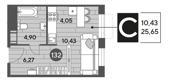 Квартира 25,7 м², студия - изображение 1