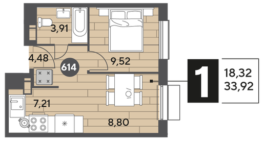 33,9 м², 1-комнатная квартира 5 891 904 ₽ - изображение 22