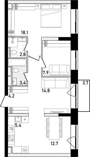 70,3 м², 2-комнатная квартира 50 930 876 ₽ - изображение 1