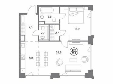 Квартира 73,8 м², 1-комнатная - изображение 1