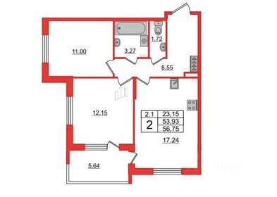 56,1 м², 2-комнатная квартира 10 443 999 ₽ - изображение 31