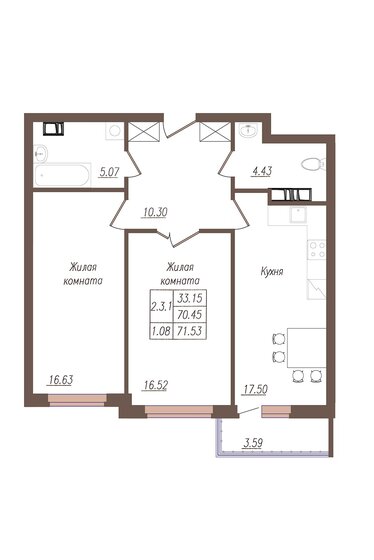 71,5 м², 2-комнатная квартира 6 650 000 ₽ - изображение 1